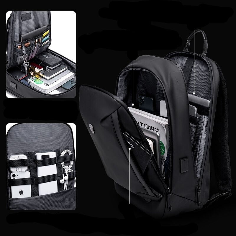Luxe Anti-Theft 15.6" Laptop Backpack – Waterproof, USB Charging Port, Business & Travel Ready – Black