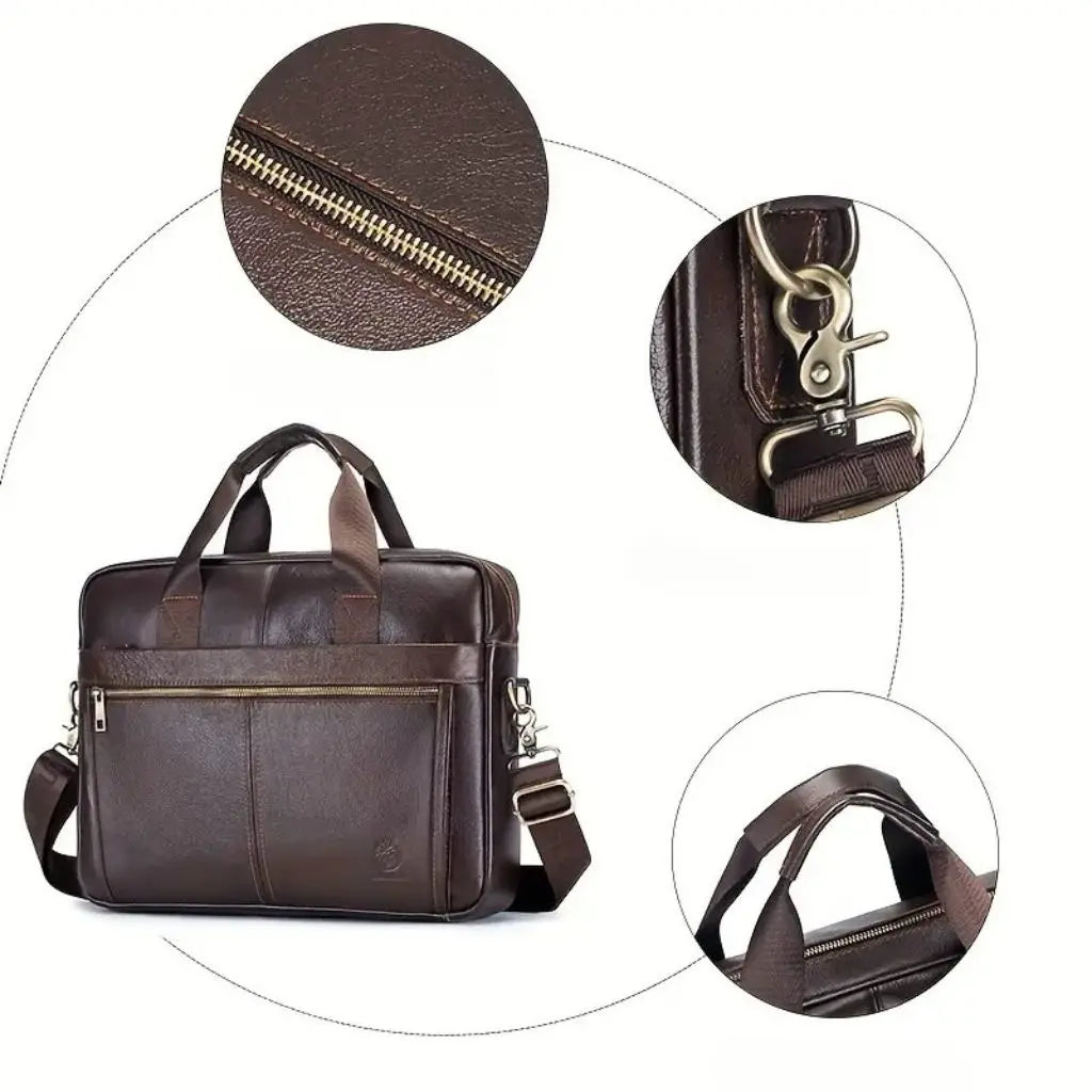 Premium Genuine Leather 15-Inch Laptop Briefcase for Men – Stylish Business Bag