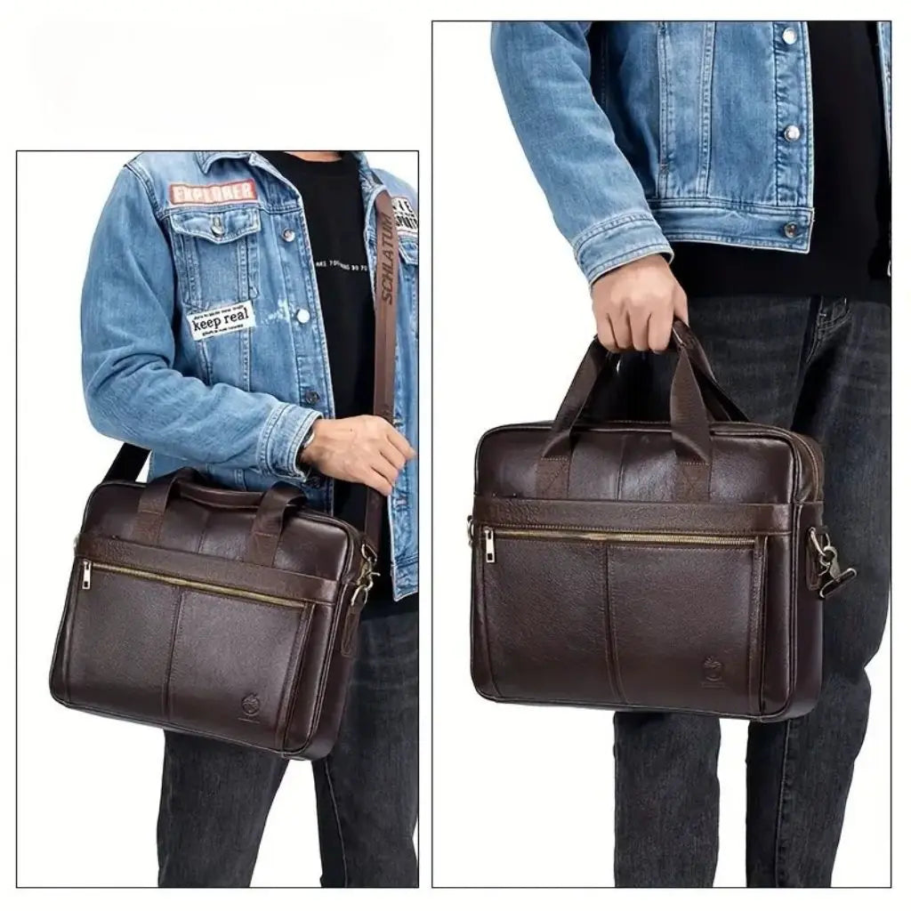 Premium Genuine Leather 15-Inch Laptop Briefcase for Men – Stylish Business Bag