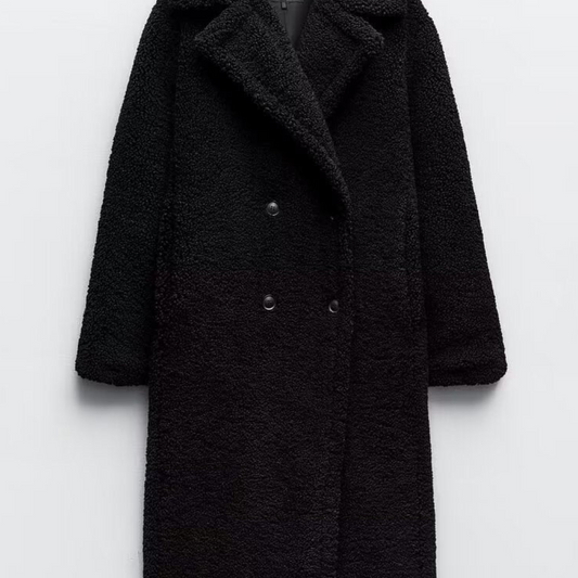 Oversized Women's Teddy Coat – Double-Breasted Fleece Winter Jacket – Soft, Cozy, and Stylish