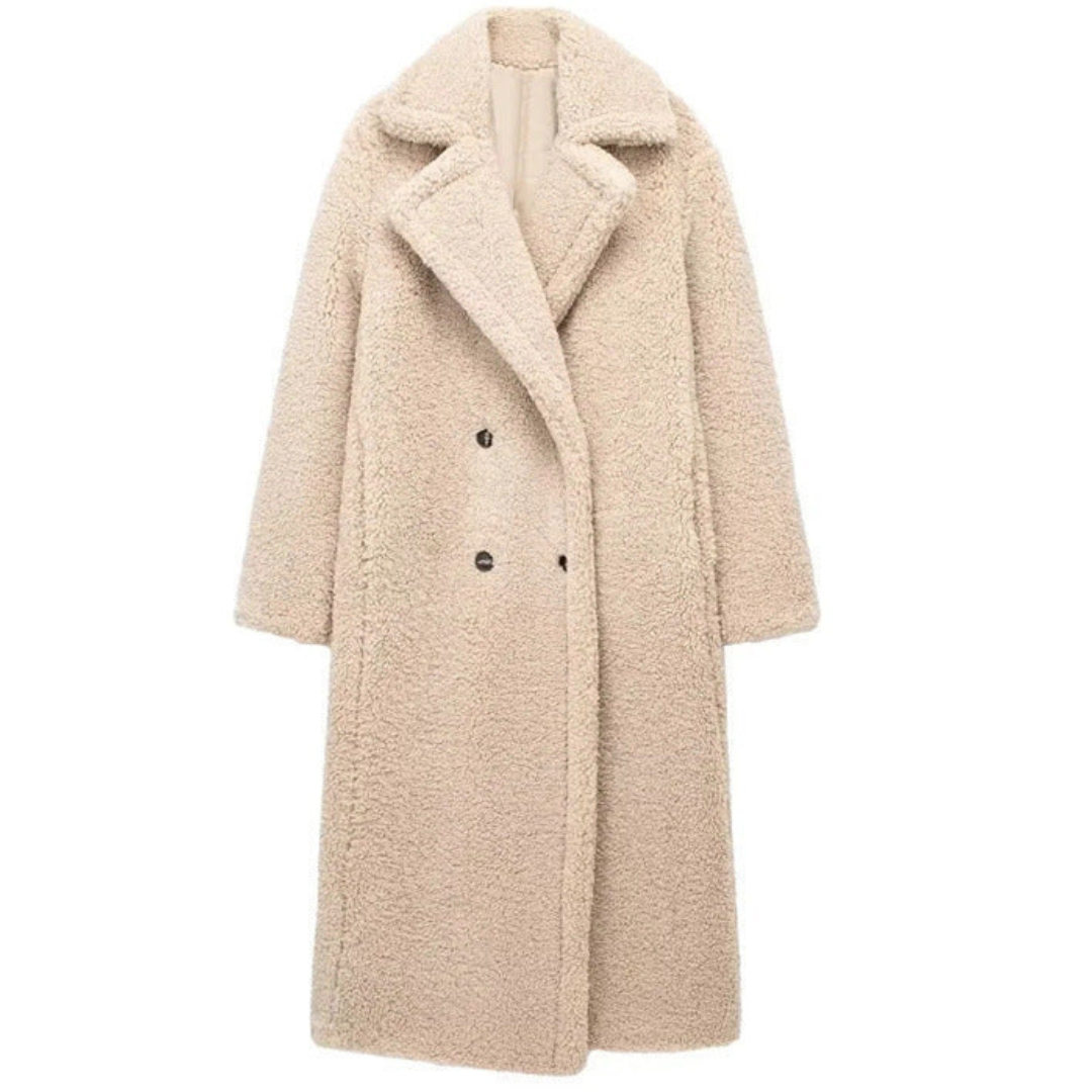 Oversized Women's Teddy Coat – Double-Breasted Fleece Winter Jacket – Soft, Cozy, and Stylish