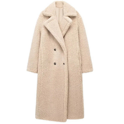 Oversized Women's Teddy Coat – Double-Breasted Fleece Winter Jacket – Soft, Cozy, and Stylish