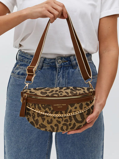 Trendy Leopard Print Crossbody Bag with Gold Chain – Adjustable Strap & Versatile Design