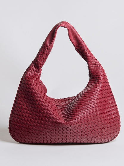 Spacious Braided Women’s Shoulder Bag – Black & Red Elegant Daily Handbag