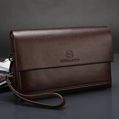 Men's Leather Wristlet Wallet – Multifunctional Clutch with Zippered Pockets