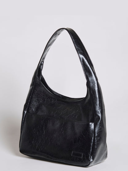 Black Vegan Leather Half-Moon Shoulder Bag – Elegant & Versatile