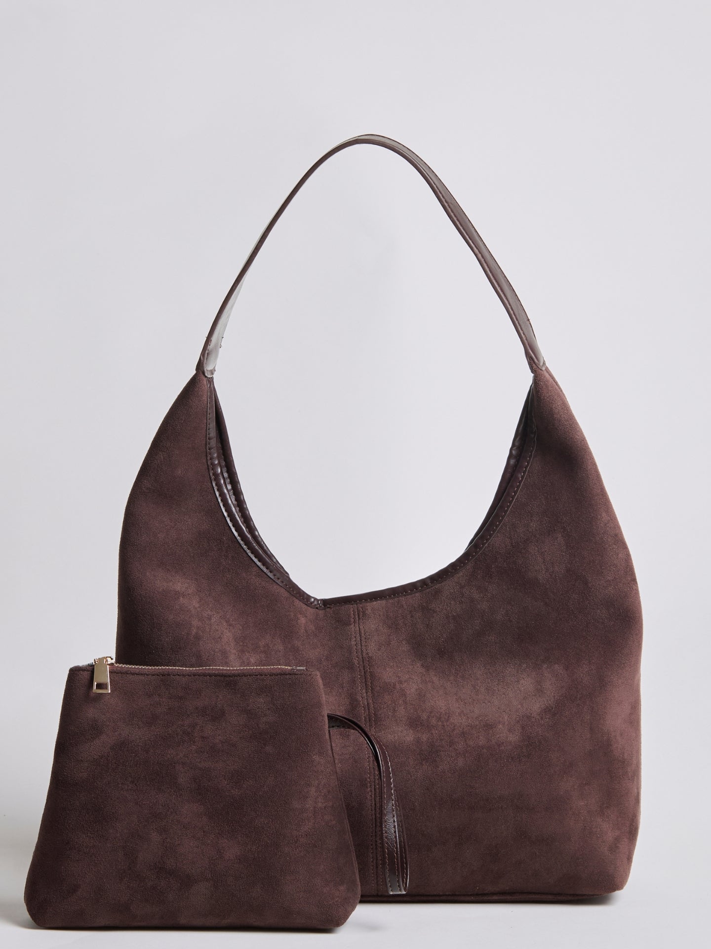 Black Suede Shoulder Bag – Minimalist & Spacious Design