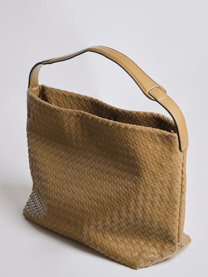 Vegan Leather Woven Hobo Shoulder Bag – Black, Stylish & Spacious