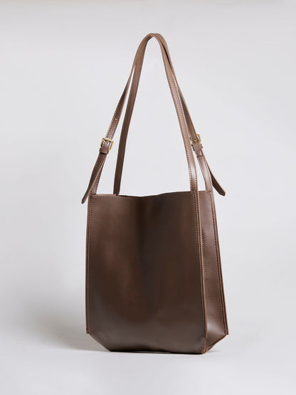 Minimalist Leather Shoulder Bag for Women – Spacious Black & Brown Elegance Handbag