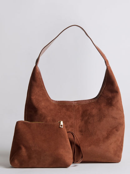 Black Suede Shoulder Bag – Minimalist & Spacious Design