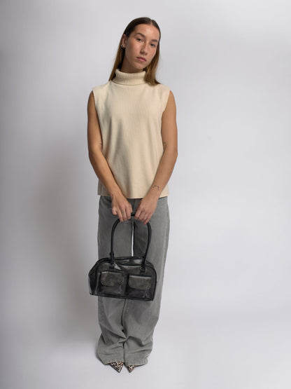 Luxury Vintage Shoulder Bag with Front Pockets – Vegan Leather & Timeless Design