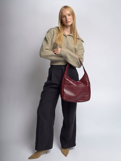 Black Vegan Leather Half-Moon Shoulder Bag – Elegant & Versatile