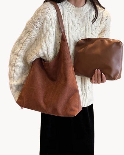 Elegant Faux Suede Shoulder Bag – Lightweight Spacious Handbag for Women