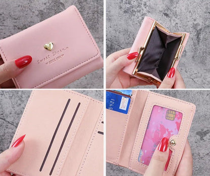 Vintage Kaylee Wallet – Stylish Compact PU Leather Purse with Heart Detail