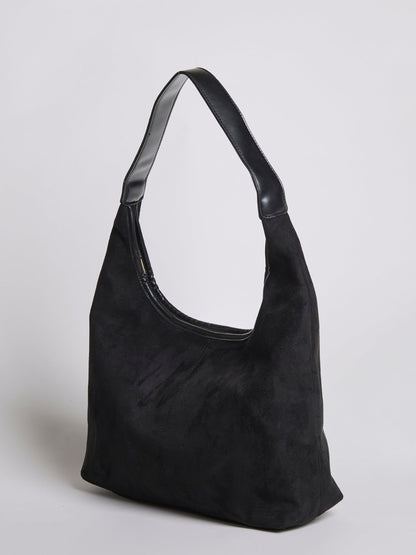 Black Suede Shoulder Bag – Minimalist & Spacious Design