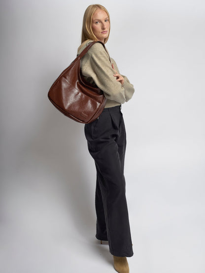 Black Vegan Leather Half-Moon Shoulder Bag – Elegant & Versatile