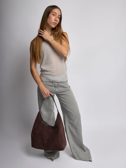 Black Suede Shoulder Bag – Minimalist & Spacious Design