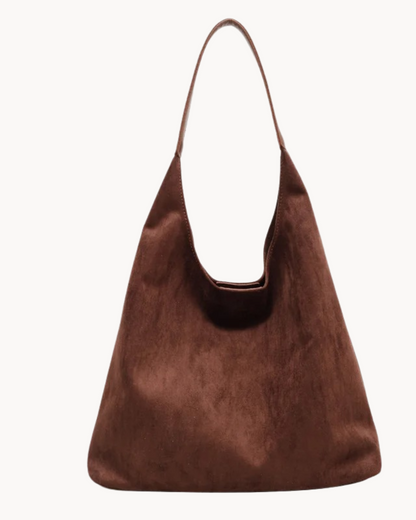 Elegant Faux Suede Shoulder Bag – Lightweight Spacious Handbag for Women