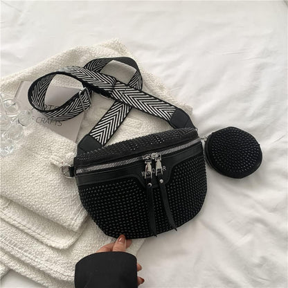 Luxury Studded Crossbody & Waist Bag with Extra Pouch – Chic Shoulder Bag Style