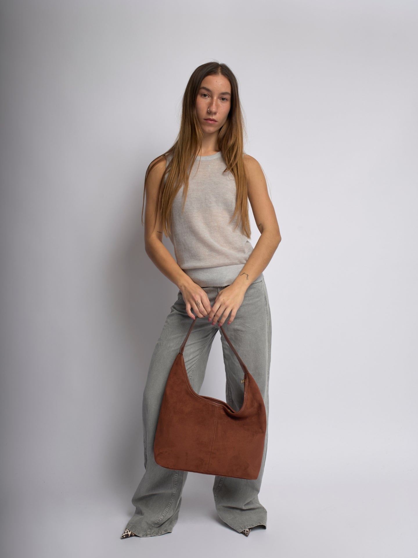 Black Suede Shoulder Bag – Minimalist & Spacious Design