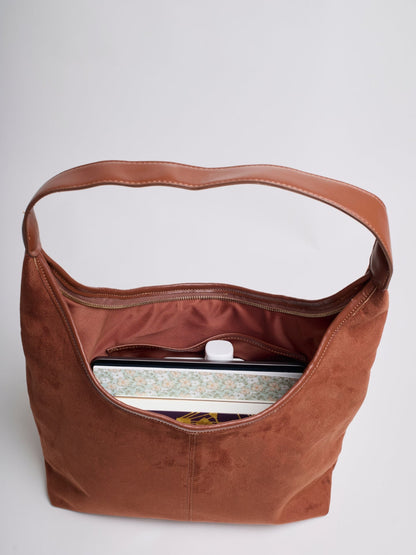 Black Suede Shoulder Bag – Minimalist & Spacious Design