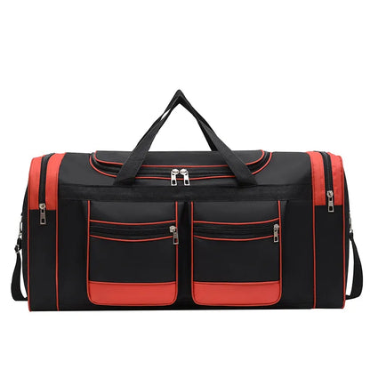 60L Waterproof Sports Duffel Bag with Shoulder Strap – Large Capacity Travel & Gym Bag – Black/Blue or Black/Red