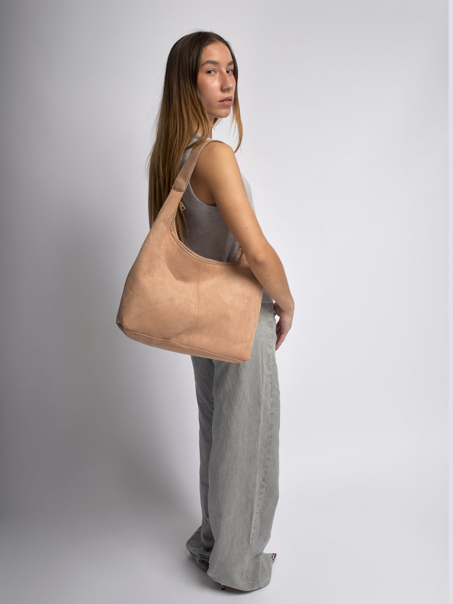 Black Suede Shoulder Bag – Minimalist & Spacious Design