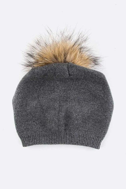 Luxury Wool-Cashmere Beanie with Detachable Raccoon Fur Pom Pom – Snap-On Winter Hat for Women