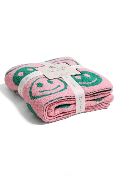 Mini Happy Face Luxe Fleece Throw Blanket – Ultra-Soft Polyester Microfiber, 130×150 cm, Cozy & Stylish Home Décor