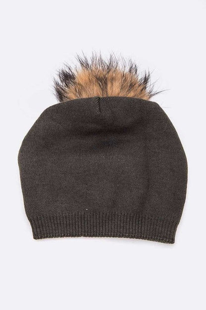 Luxury Wool-Cashmere Beanie with Detachable Raccoon Fur Pom Pom – Snap-On Winter Hat for Women