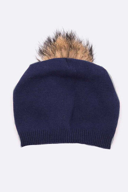 Luxury Wool-Cashmere Beanie with Detachable Raccoon Fur Pom Pom – Snap-On Winter Hat for Women