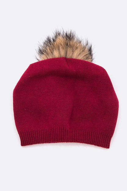 Luxury Wool-Cashmere Beanie with Detachable Raccoon Fur Pom Pom – Snap-On Winter Hat for Women