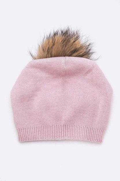 Luxury Wool-Cashmere Beanie with Detachable Raccoon Fur Pom Pom – Snap-On Winter Hat for Women
