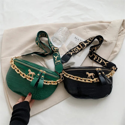 Luxe Crossbody Belt Bag with Gold Chain – Stylish & Versatile