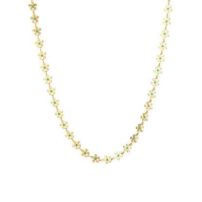 Gold-Tone Flower Necklace with Turquoise Enamel – Playful & Elegant Summer Jewelry