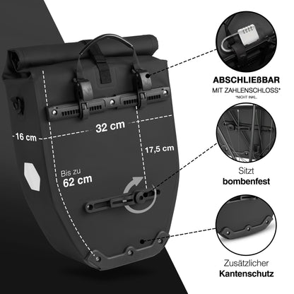 Waterproof Bike Pannier Bag – Durable Roll-Top Commuter & Touring Rack Bag with Reflective Accents