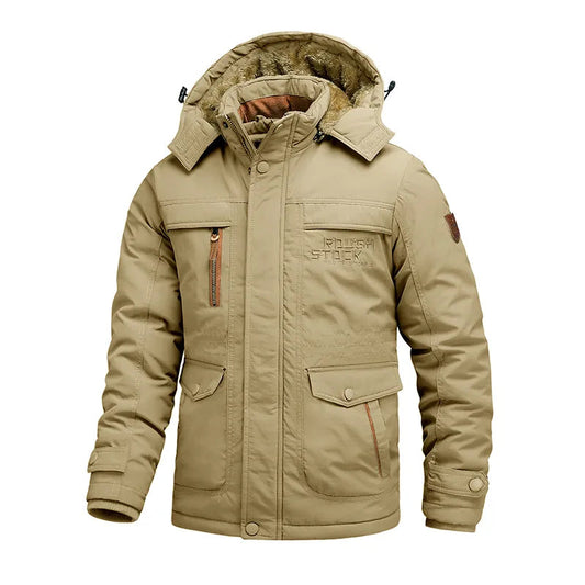 Men’s Tactical Waterproof Winter Jacket – Insulated, Detachable Hood, Windproof & Multi-Pocket Design