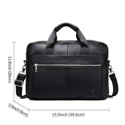 Premium Black Leather Laptop Bag for Men – 15.6" Water-Resistant Briefcase with Multiple Compartments