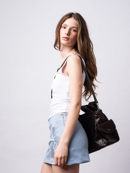 Black Leather Shoulder Bag with Side Pockets – Spacious & Elegant Women’s Leather Handbag