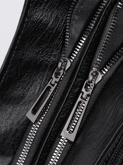 Black Leather Shoulder Bag with Side Pockets – Spacious & Elegant Women’s Leather Handbag