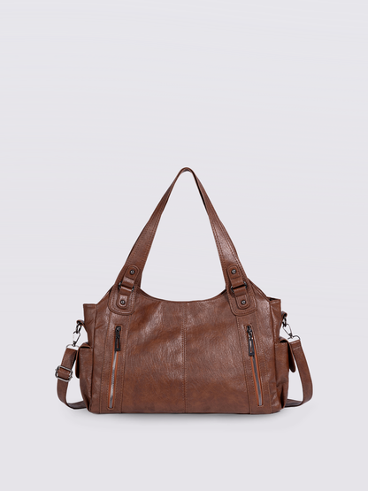 Black Leather Shoulder Bag with Side Pockets – Spacious & Elegant Women’s Leather Handbag