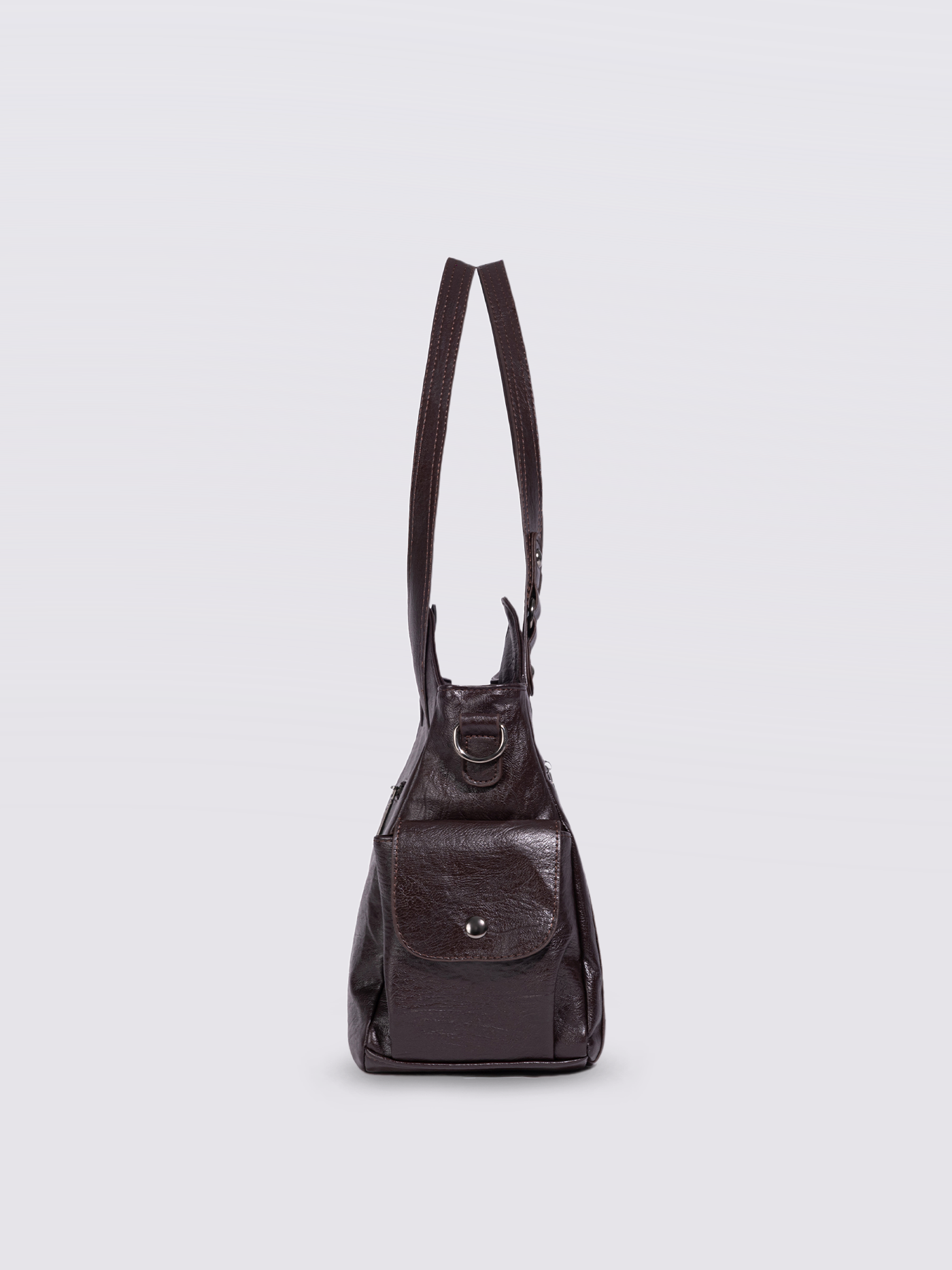 Black Leather Shoulder Bag with Side Pockets – Spacious & Elegant Women’s Leather Handbag