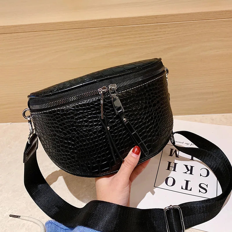 Trendy Croco Waist Bag with Double Zipper – Stylish & Functional Fanny Pack