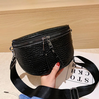 Trendy Croco Waist Bag with Double Zipper – Stylish & Functional Fanny Pack