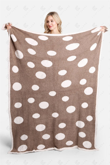 Polka Dot Luxe Fleece Throw Blanket – Soft & Cozy Microfiber Plaid in Blue or Coffee Brown (130x150 cm)