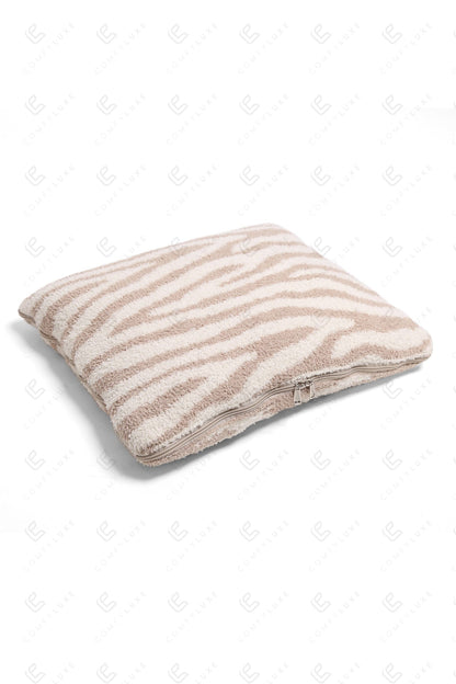 Zebra Print 2-in-1 Throw Blanket & Pillow – Ultra-Soft Microfiber, Beige Safari Design