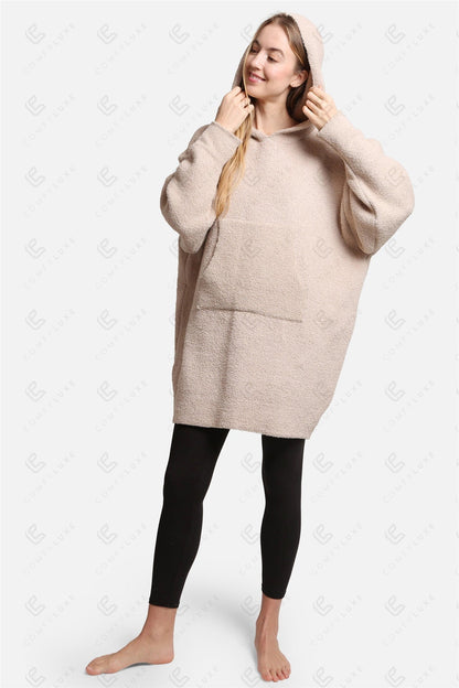 Oversized Sherpa Fleece Wearable Blanket Hoodie – Ultra-Soft Cozy Hoodie with Kangaroo Pocket & Hood for Ultimate Comfort