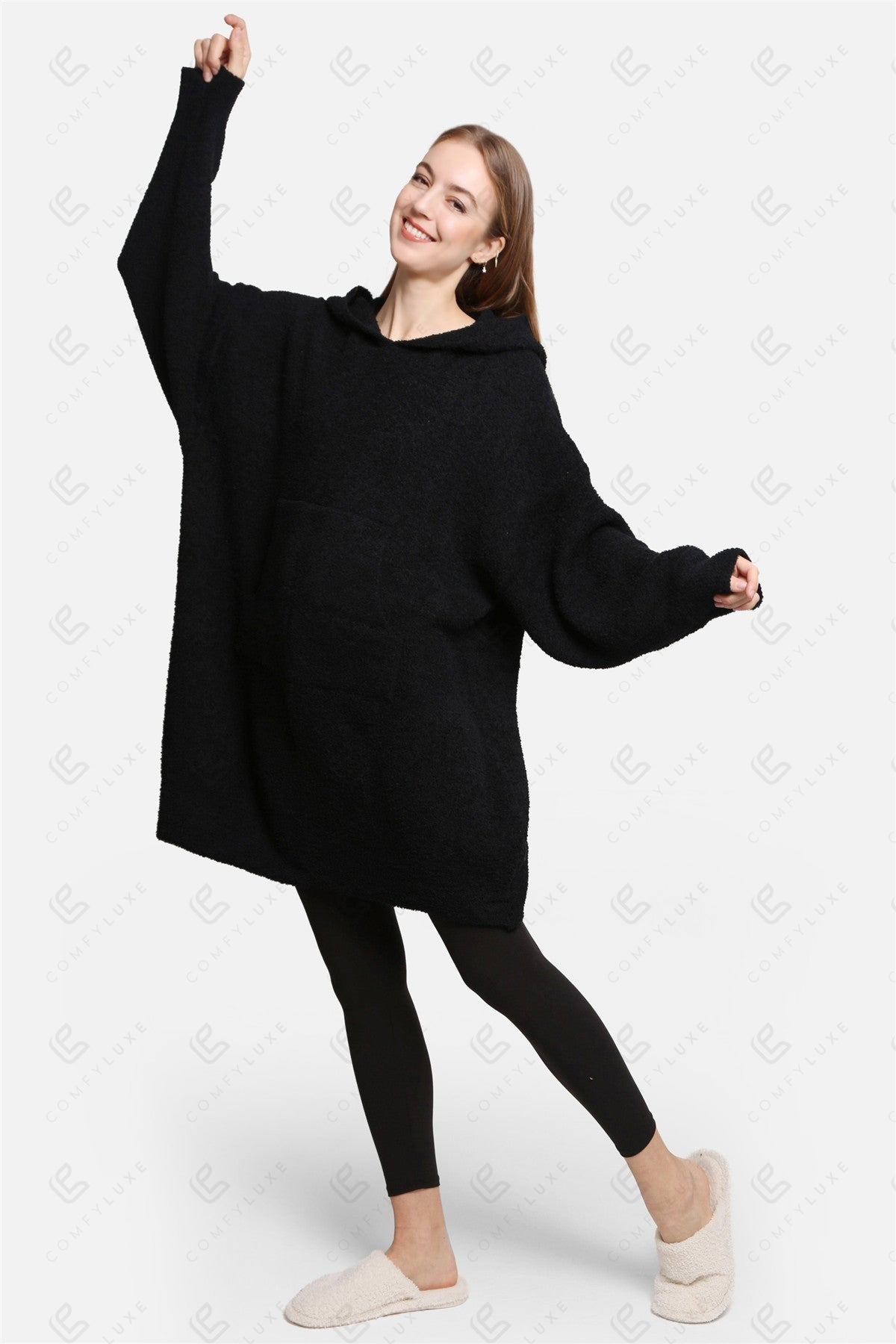 Oversized Sherpa Fleece Wearable Blanket Hoodie – Ultra-Soft Cozy Hoodie with Kangaroo Pocket & Hood for Ultimate Comfort