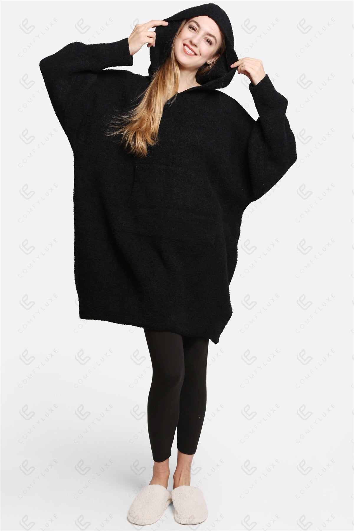 Oversized Sherpa Fleece Wearable Blanket Hoodie – Ultra-Soft Cozy Hoodie with Kangaroo Pocket & Hood for Ultimate Comfort