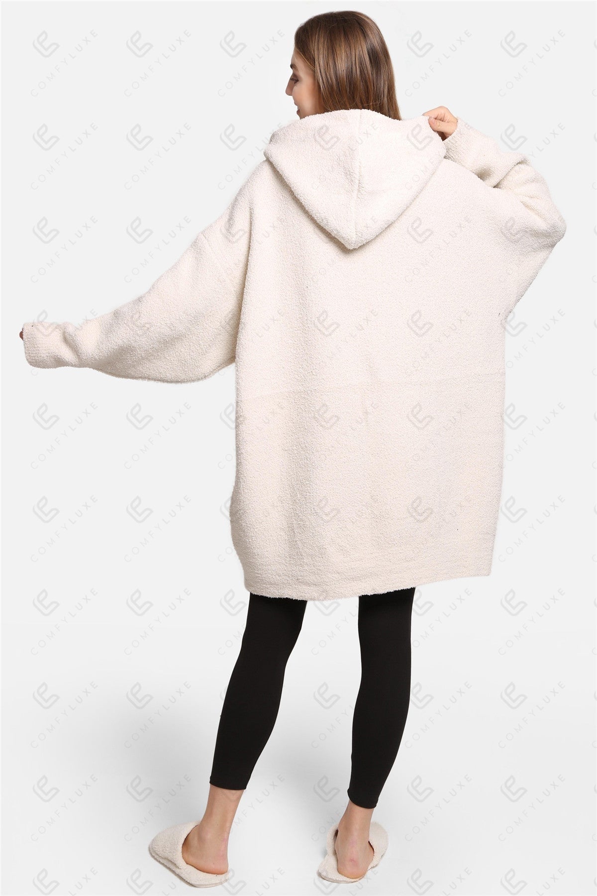 Oversized Sherpa Fleece Wearable Blanket Hoodie – Ultra-Soft Cozy Hoodie with Kangaroo Pocket & Hood for Ultimate Comfort